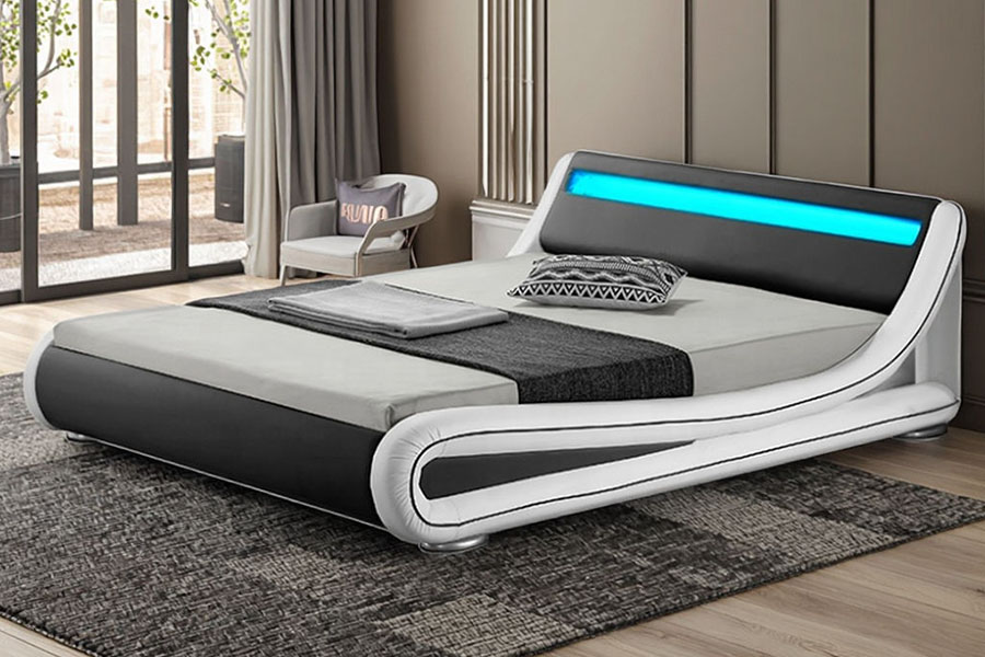 1137-1 Каркас кровати с кожаной обивкой Smart LED King Storage
