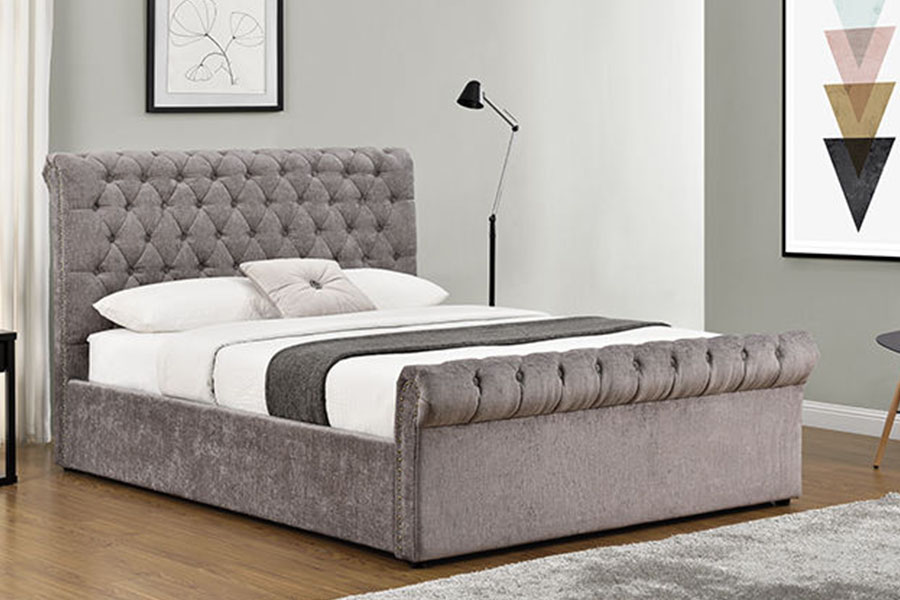 1208G Каркас кровати для хранения в санях из синели-бархата Chesterfield