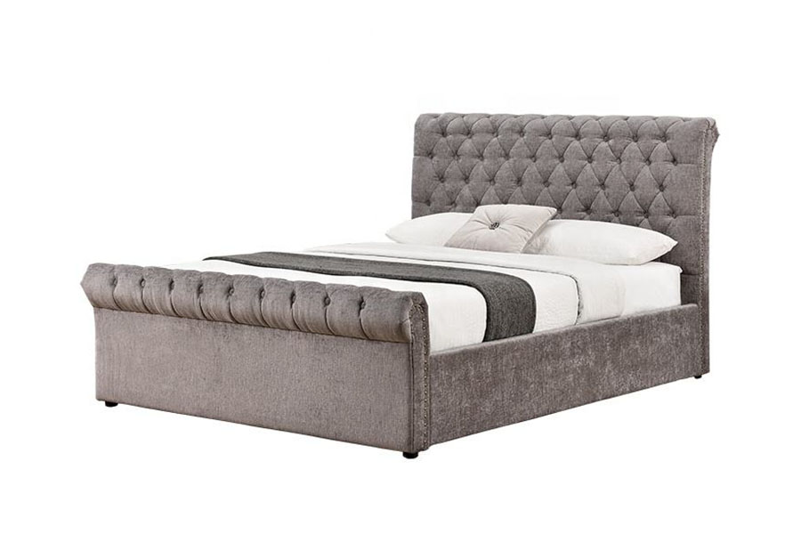 1208G Каркас кровати для хранения в санях из синели-бархата Chesterfield