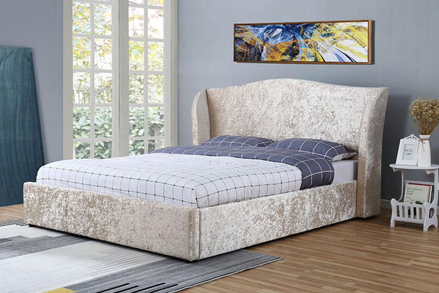 1320G Бархат цвета шампанского с отделкой устриц Османский мягкий каркас кровати для хранения вещей