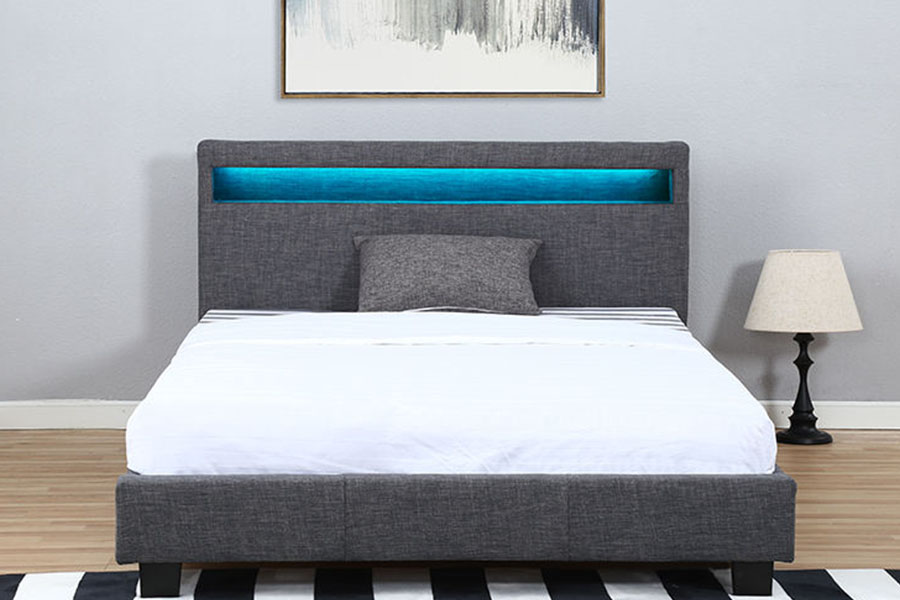 1334-1-2 Элегантный каркас кровати с двойной обивкой из льняной ткани и светодиодной подсветкой